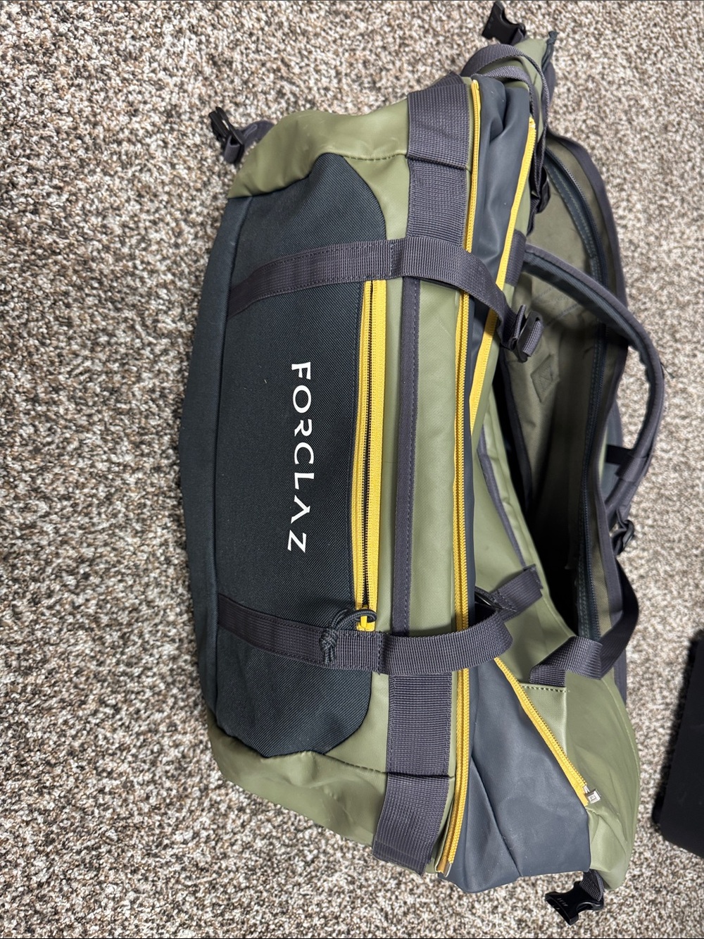 Olive Green Travel Duffel with Yellow Accents